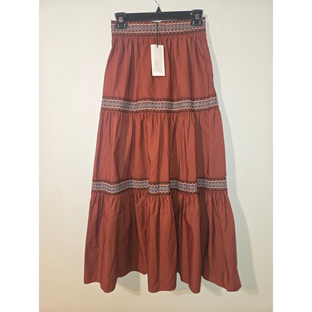 A Loves A Cinnamon Rust Embroidered Tiered Maxi Skirt Womens XS NWT OR6689CPO